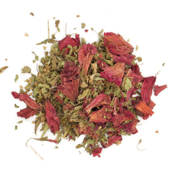 tulsi and rhododendrun tea blend with white background